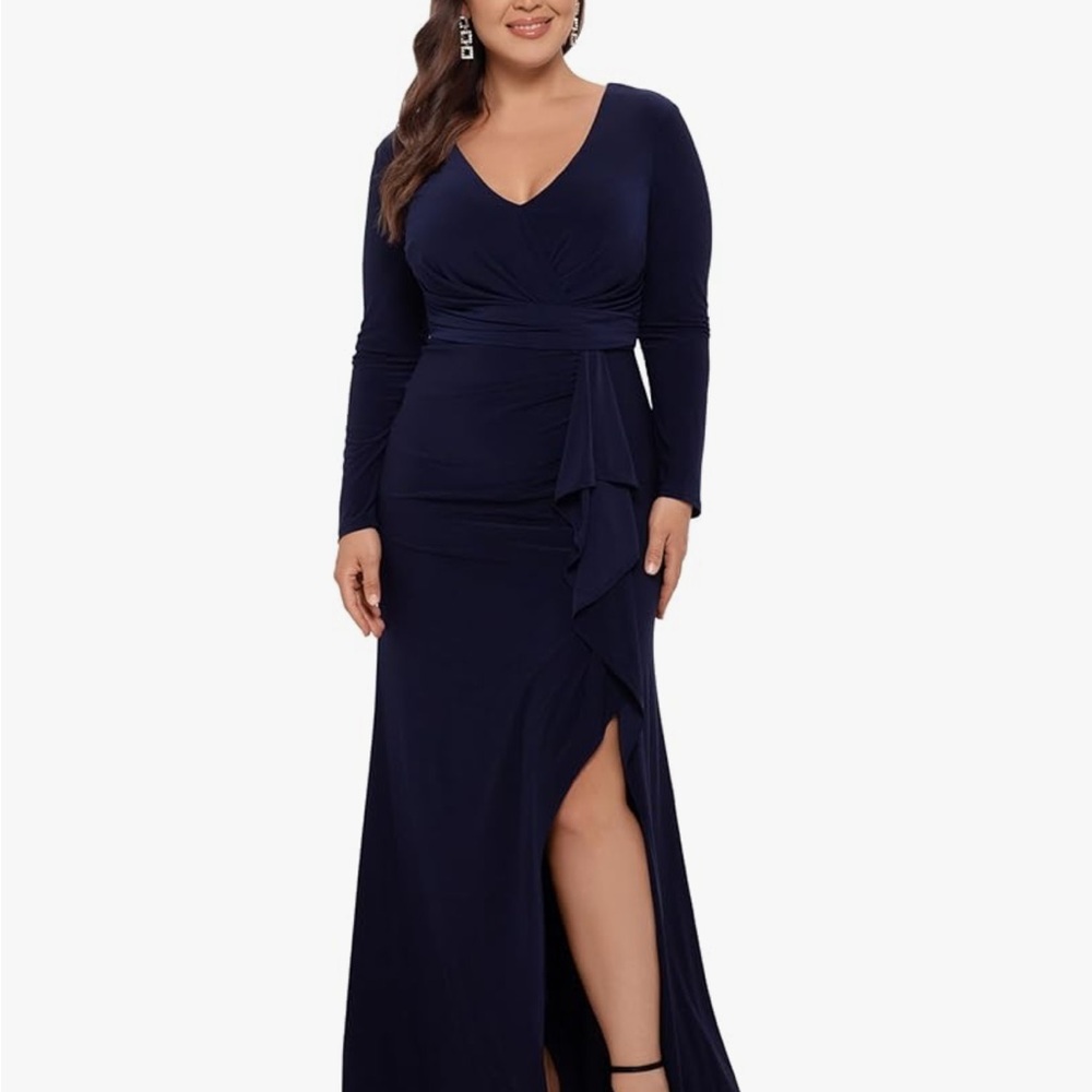 Betsy & Adam - Size 20W - NEW WITH TAGS - Deep Blue Long Sleeve Gown